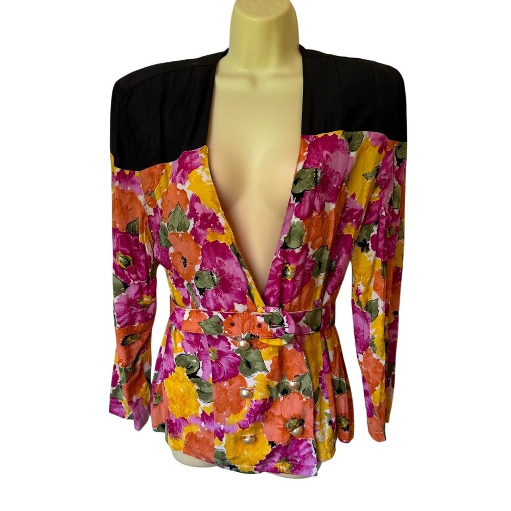 Rampage 80s Vintage Colorful Floral Jacket with Belt Size Medium
